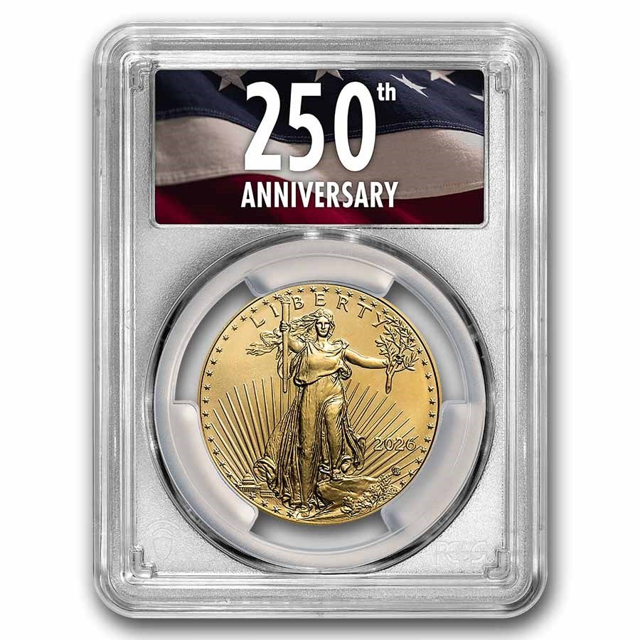 2026 1 oz American Gold Eagle MS-70 PCGS (FDI, 250th Anniv Label)