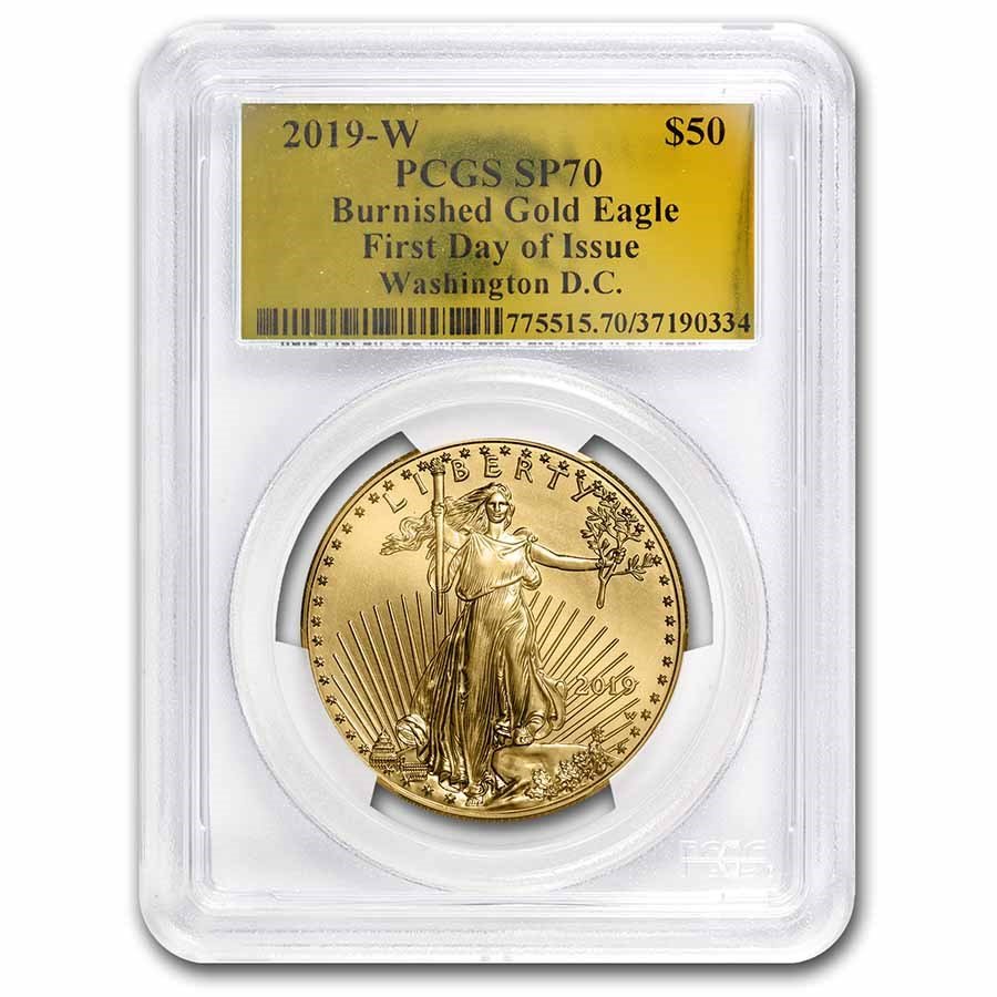 2019-W 1 oz Burnished Gold Eagle SP-70 PCGS (FDI, Gold Foil)