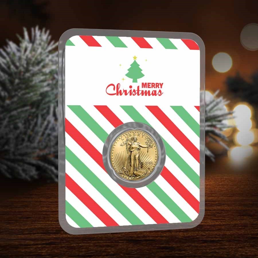 2025 1/10 oz American Gold Eagle - w/Merry Christmas Tree Card