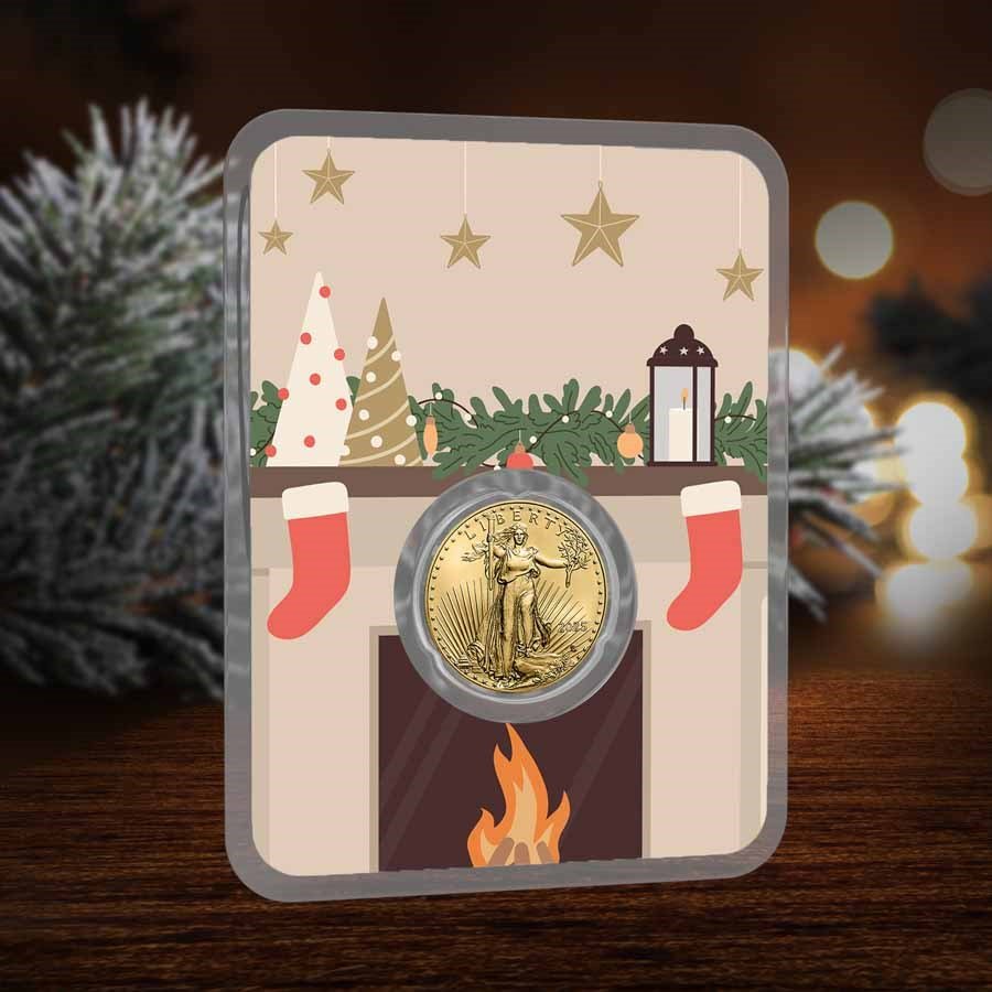 2025 1/10 oz American Gold Eagle - w/Fireplace & Wreath Card
