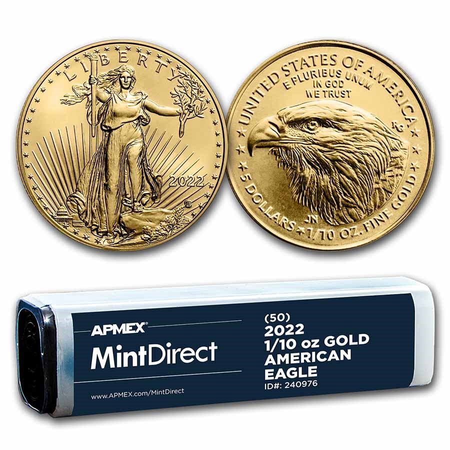2022 1/10 oz American Gold Eagles (50-Coin MintDirect® Tube)