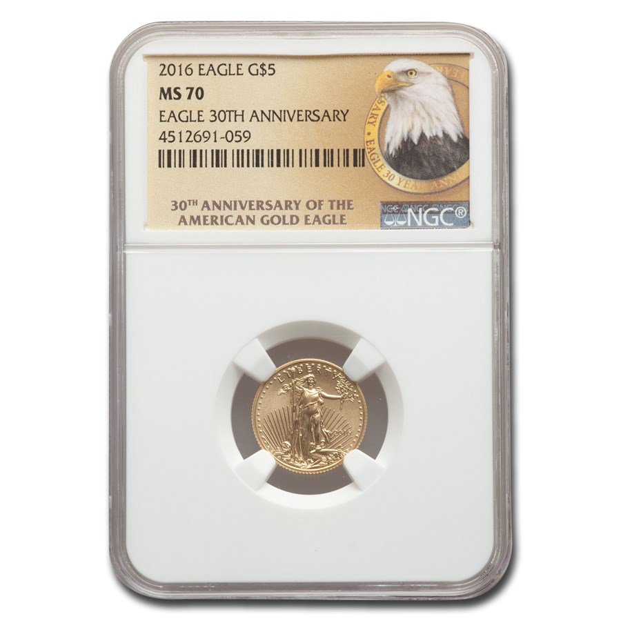 2016 1/10 oz Gold Eagle MS-70 NGC (30th Anniversary, Eagle Label)
