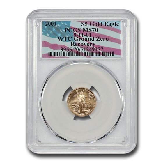 2001 1/10 oz American Gold Eagle MS-70 PCGS (WTC Label)