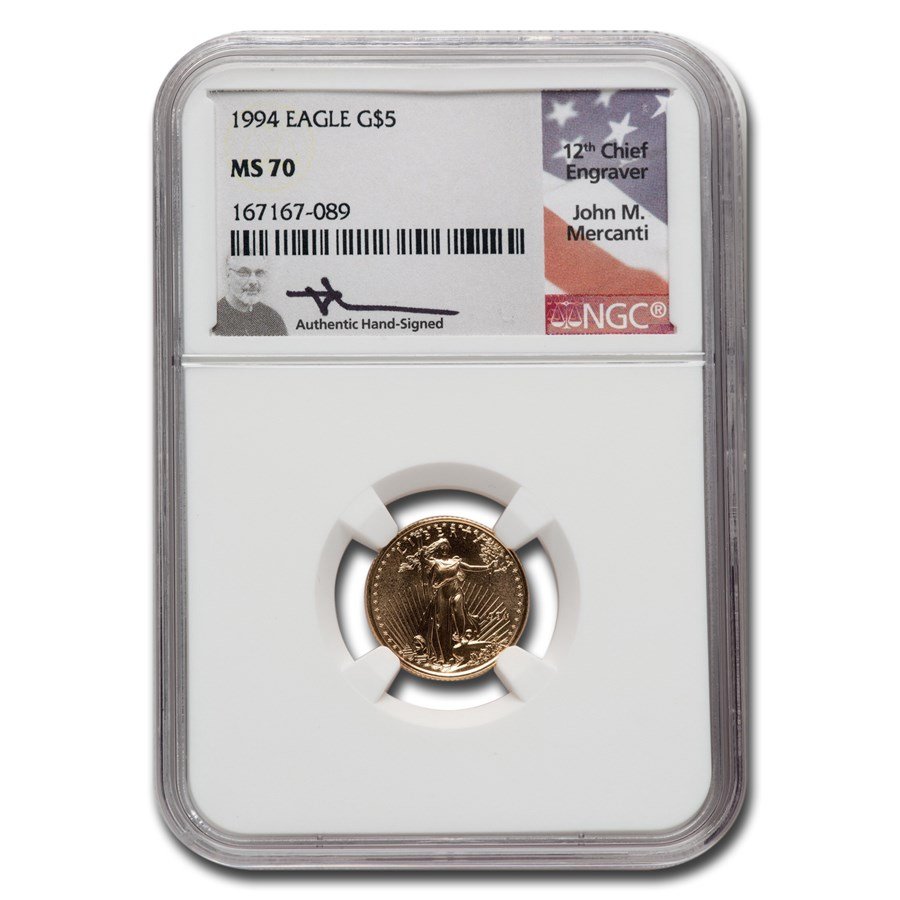 1994 1/10 oz American Gold Eagle MS-70 NGC (Mercanti)