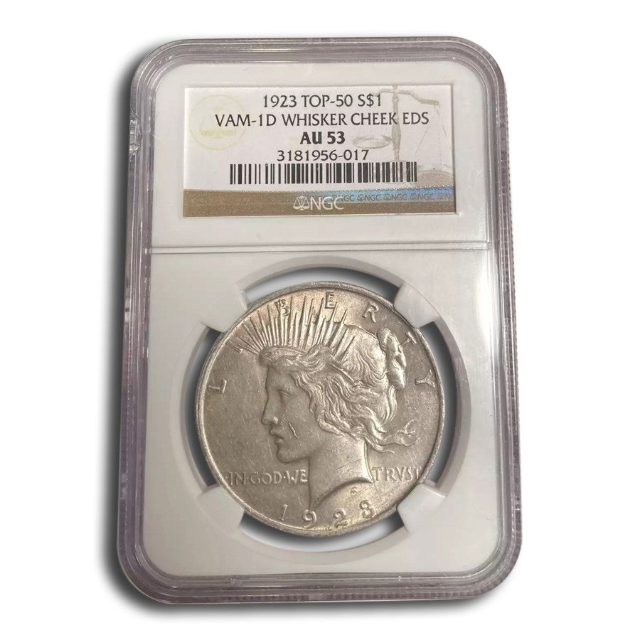 1923 Peace Dollar AU-53 NGC (VAM-1D Whisker Cheek EDS, Top-50)