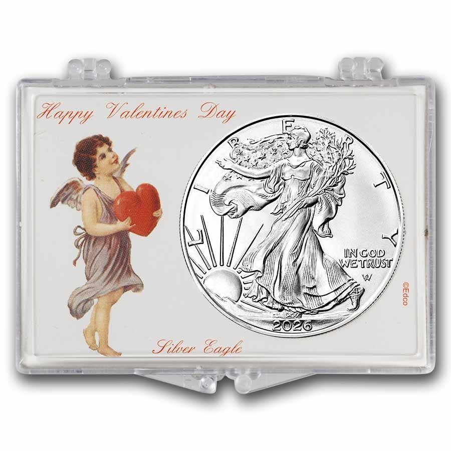 2026 1 oz Silver Eagle - w/Snap-Lock Holder, Valentine's Day
