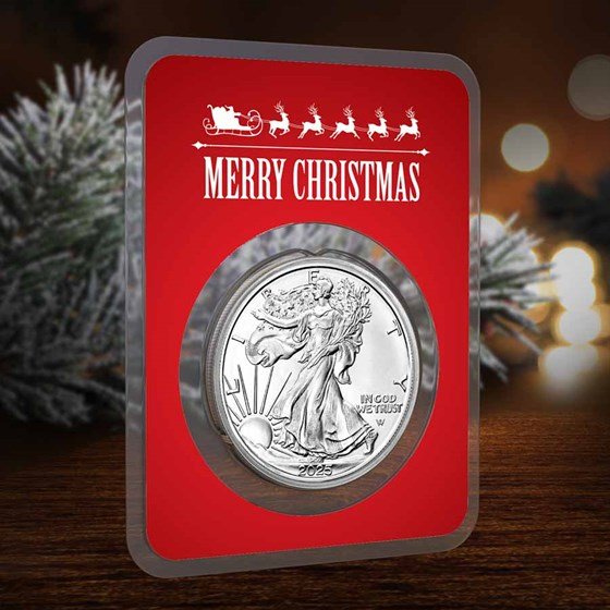 2025 1 oz American Silver Eagle - w/Red Merry Christmas Card