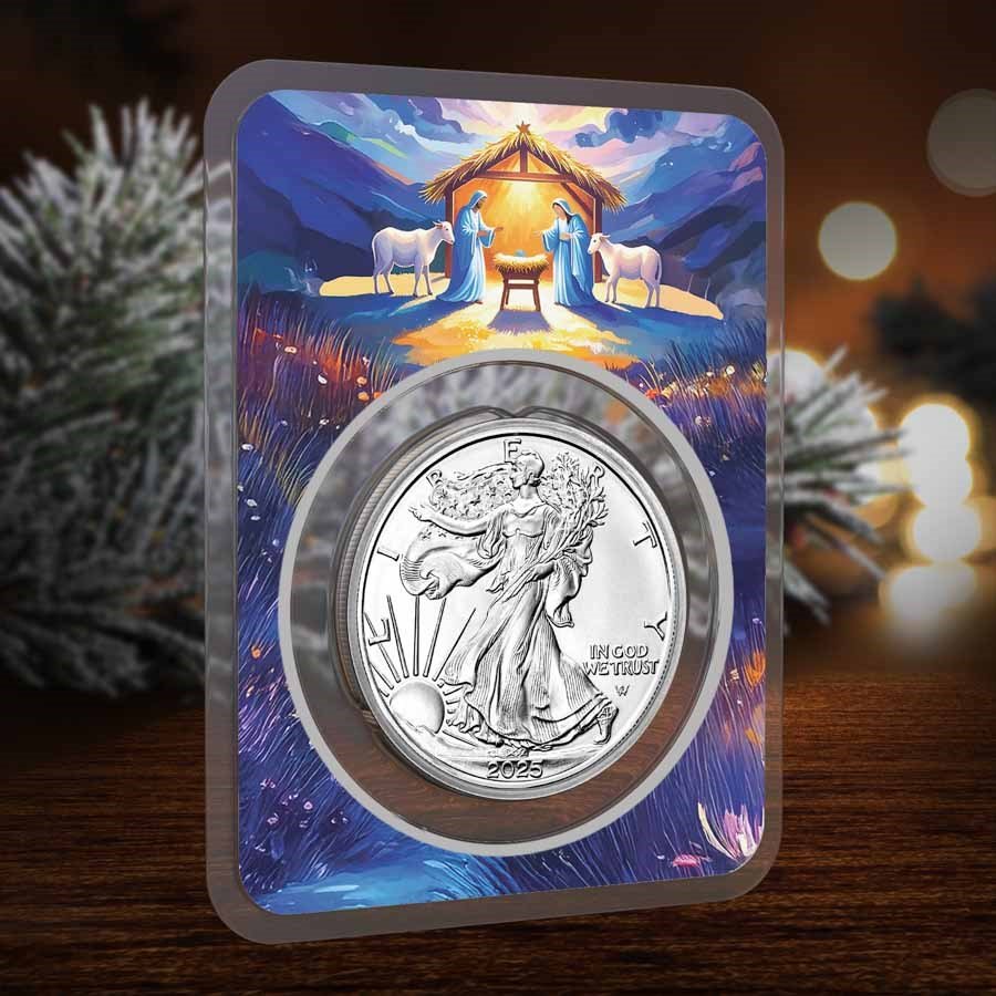 2025 1 oz American Silver Eagle - w/Colorful Nativity Card