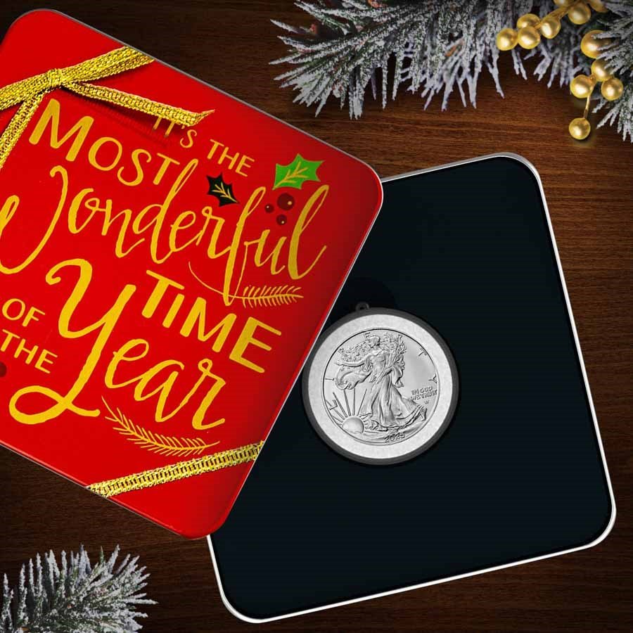 2025 1 oz American Silver Eagle - w/Holiday Tin, Wonderful Time