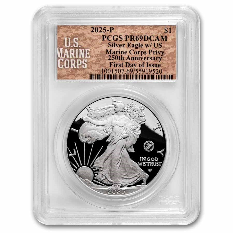 2025-P Proof Silver Eagle PR-69 PCGS (Marine Privy, FDI, Marine)