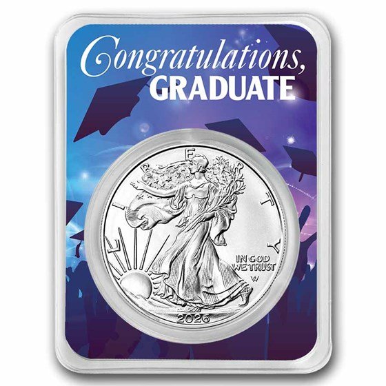 2025 1 oz Silver Eagle - w/Celebrate Graduate Card, In TEP
