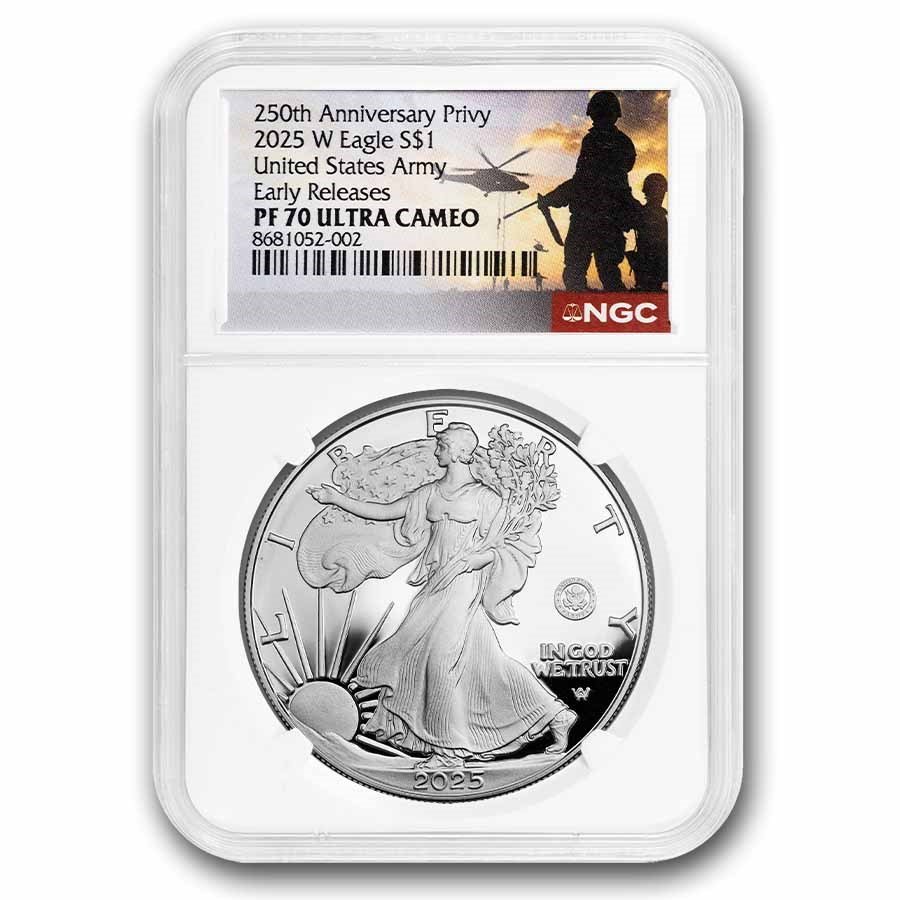 2025-W 1 oz Proof Silver Eagle PF-70 NGC (Army Privy, ER)