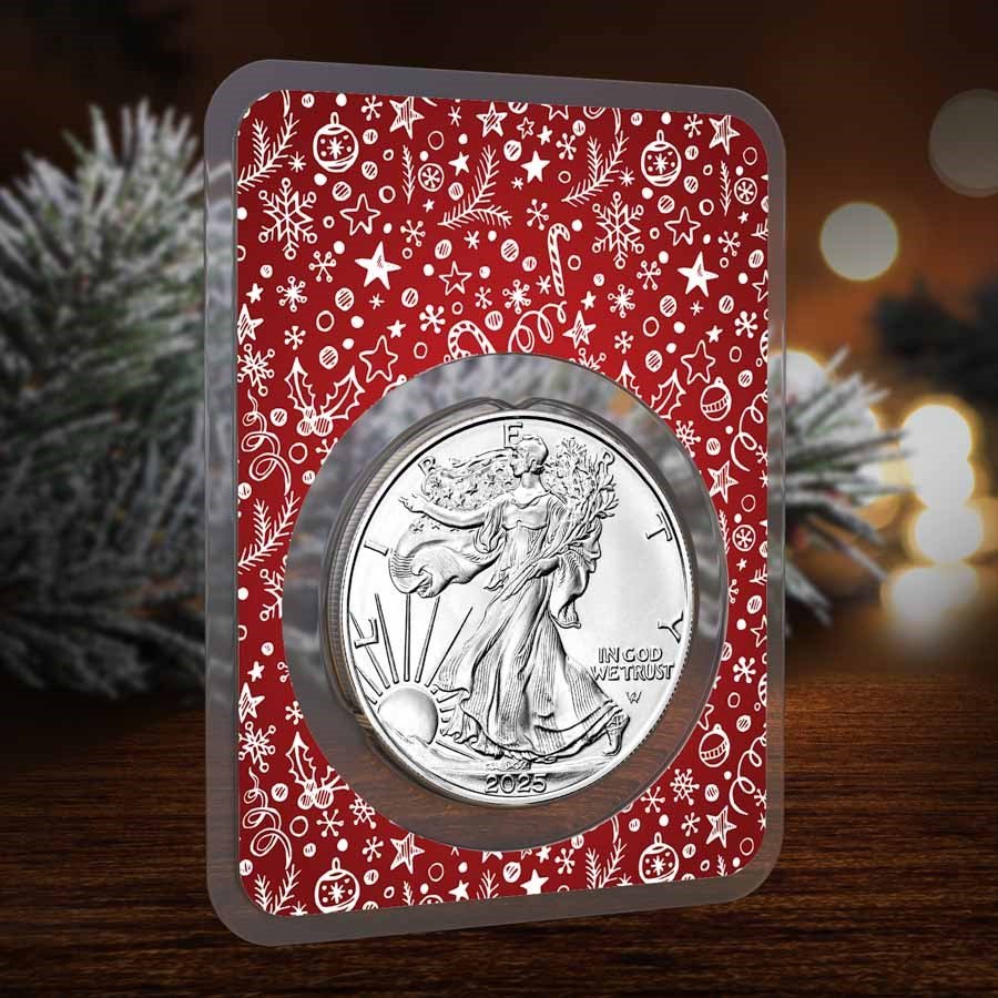 2025 1 oz American Silver Eagle - w/Red Winter Holiday Card
