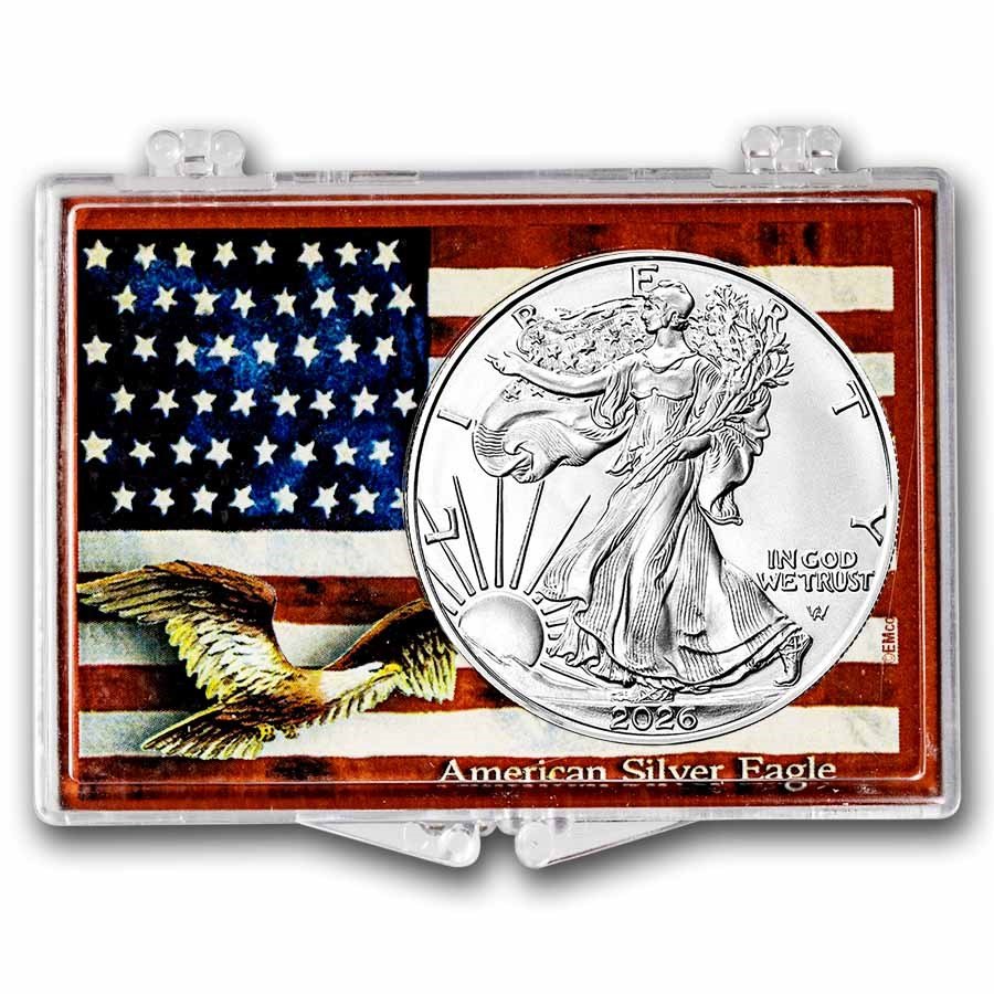 2025 1 oz Silver Eagle - w/Snap-Lock, American Flag & Eagle