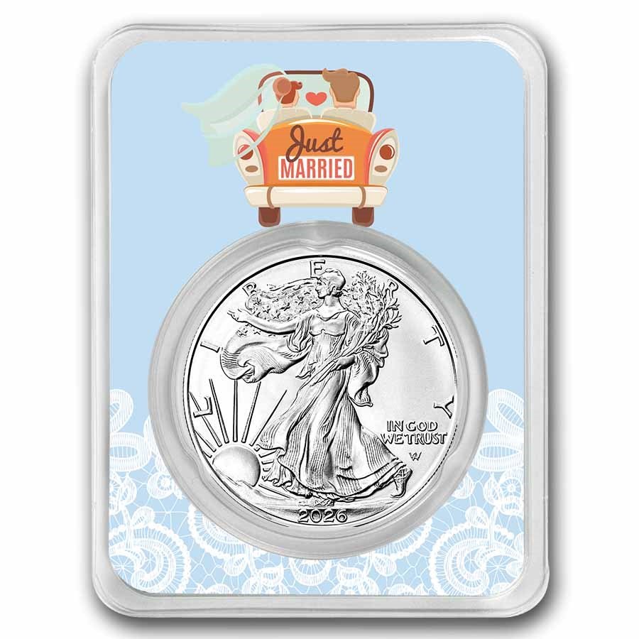 2025 1 oz Silver Eagle - w/Just Married, Light Blue Card, In TEP