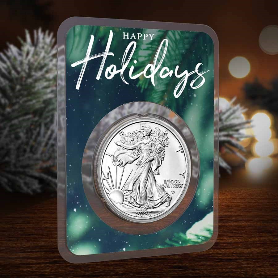 2025 1 oz American Silver Eagle - w/Happy Holidays Tree Branches