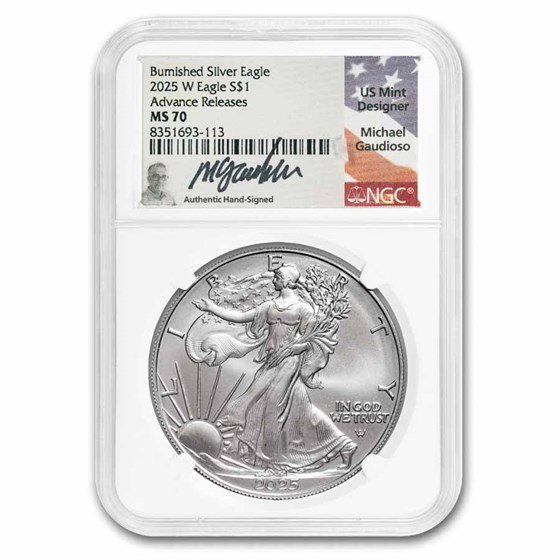 2025-W Burnished Silver Eagle MS-70 NGC (AR, Gaudioso)