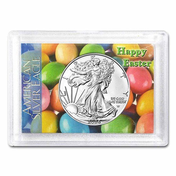 2025 1 oz Silver Eagle - w/Harris Holder, Happy Easter Design