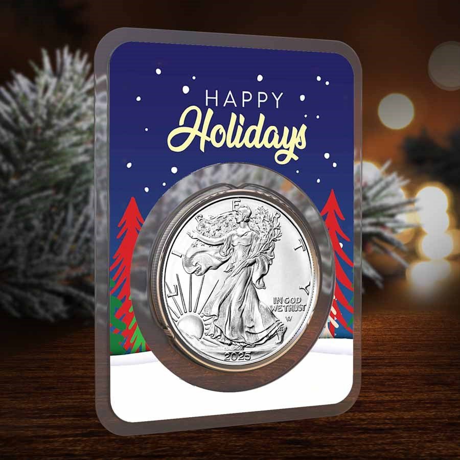 2025 1 oz American Silver Eagle - w/Happy Holidays Trees Card