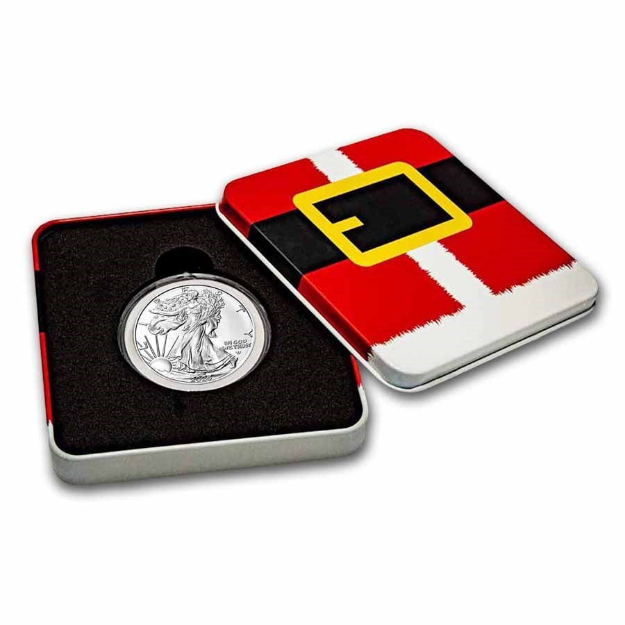 2025 1 oz American Silver Eagle - w/Holiday Tin, Santa's Buckle