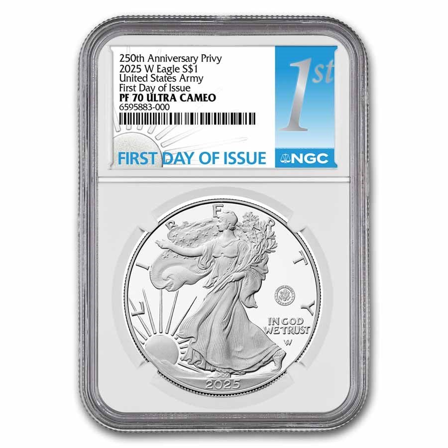 2025-W 1 oz Proof Silver Eagle PF-70 NGC (Army Privy, FDI)