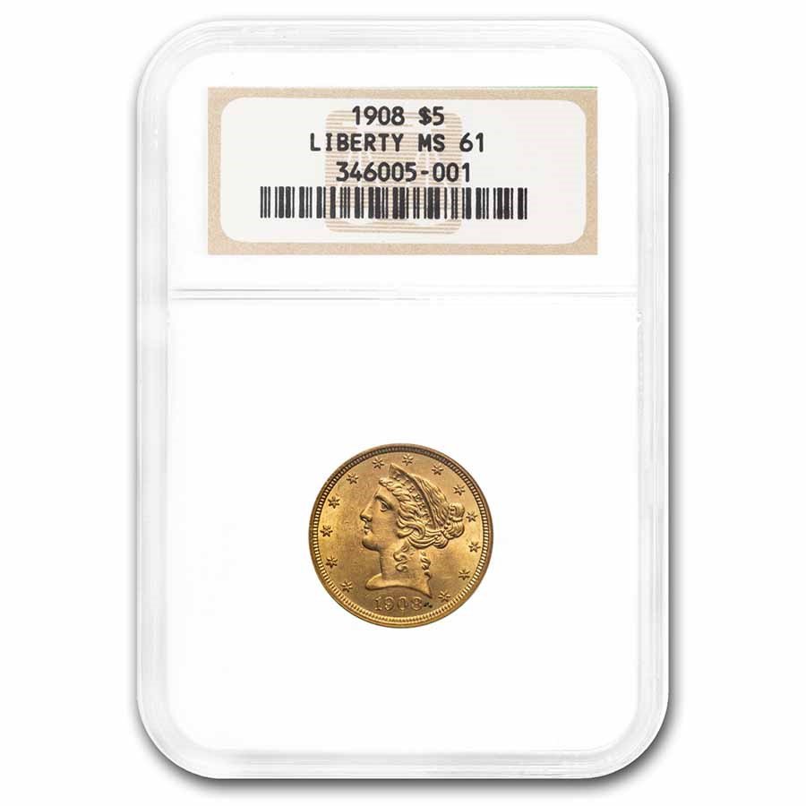 1908 $5 Liberty Gold Half Eagle