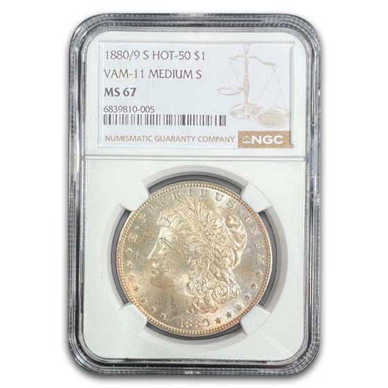 1880/9-S Morgan Dollar MS-67 NGC (VAM-11 Medium S, Hot-50)