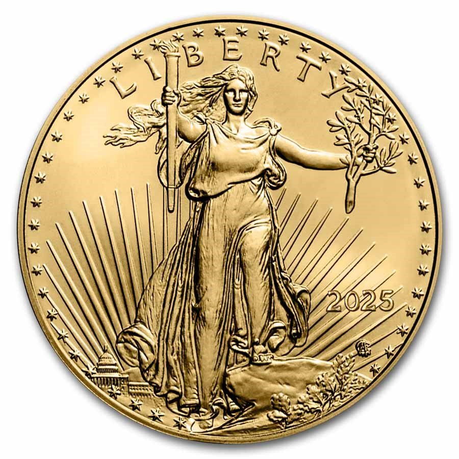 2025 1/10 oz American Gold Eagle - w/Green Merry Christmas Card