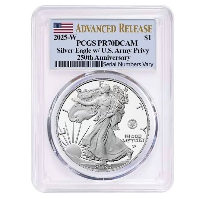 2025-W US Army Privy 1 oz Proof Silver American Eagle PCGS PF 70 AR