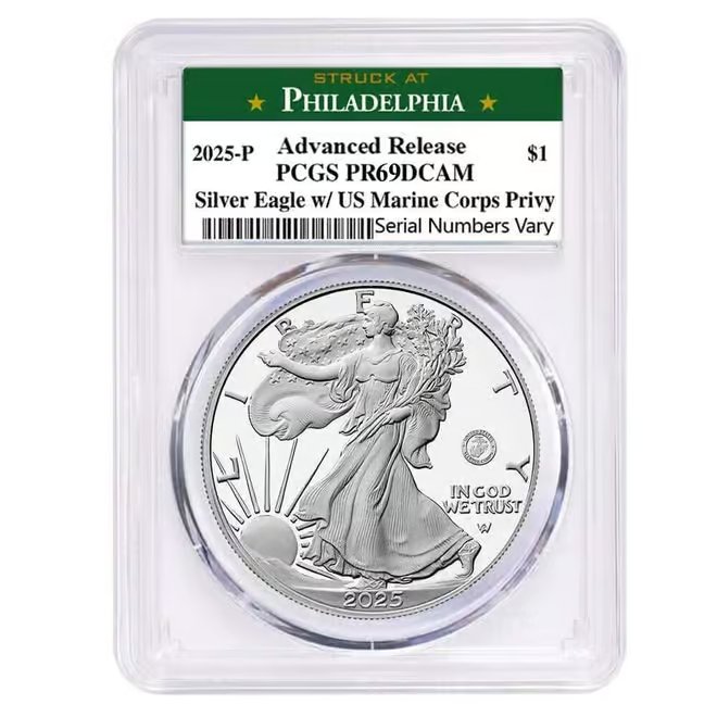2025-P Marine Corps Privy 1 oz Proof Silver American Eagle PCGS PF 69 AR Philadelphia