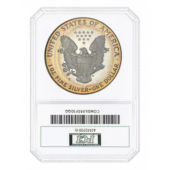 1988-S 1 oz Proof Silver American Eagle PCI PF 68 Deep Cameo Rainbow Toned