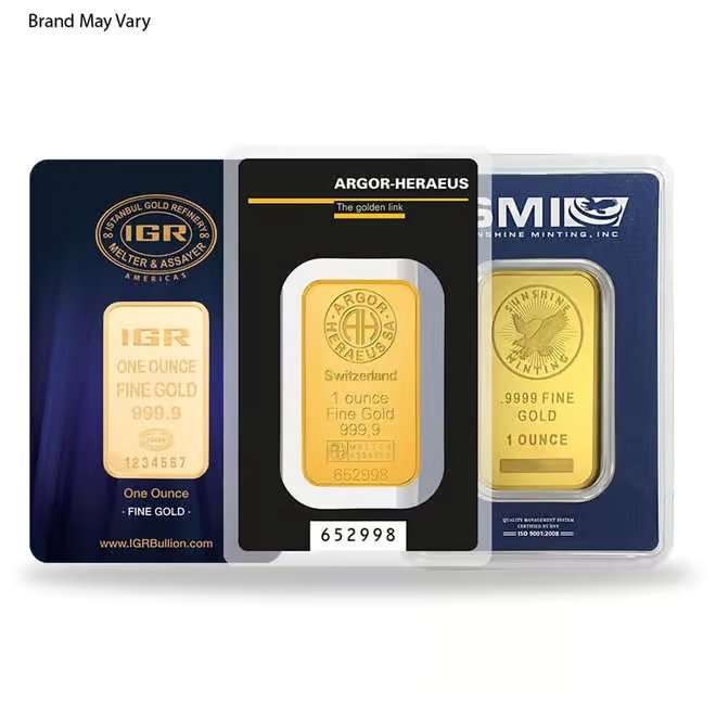 1 oz Random Brand Gold Bar .999+ Fine (in Assay)