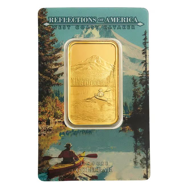 1 oz PAMP Suisse West Coast Kayaker Gold Bar .9999 Fine (in Assay)