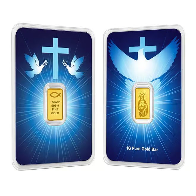 1 Gram Blessings of Jesus Christ Dove & Cross Gold Bar .9999 Fine (in TEP)
