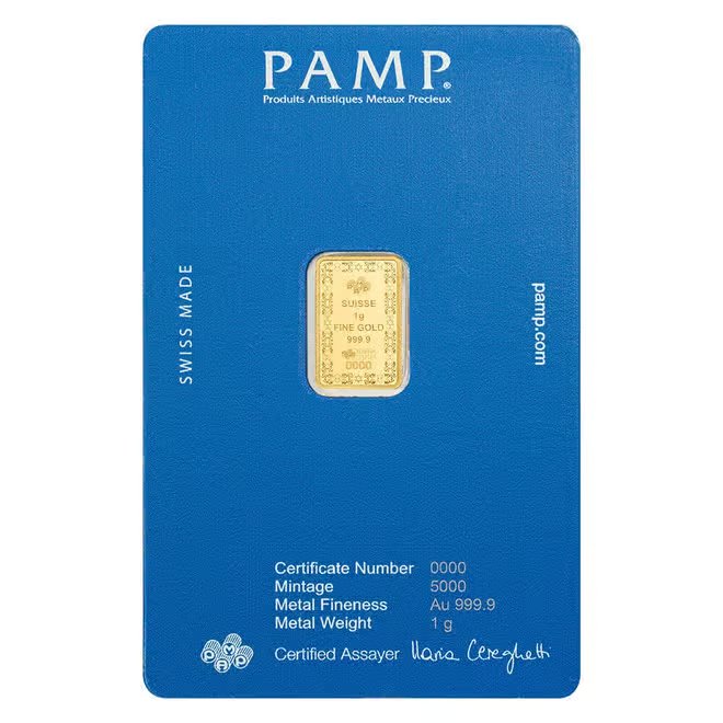1 Gram PAMP Suisse Star of David Gold Bar .9999 Fine (in Assay)