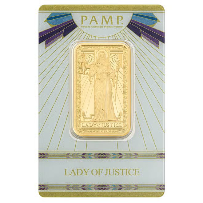 1 oz PAMP Suisse Lady of Justice Gold Bar .9999 Fine (in Assay)