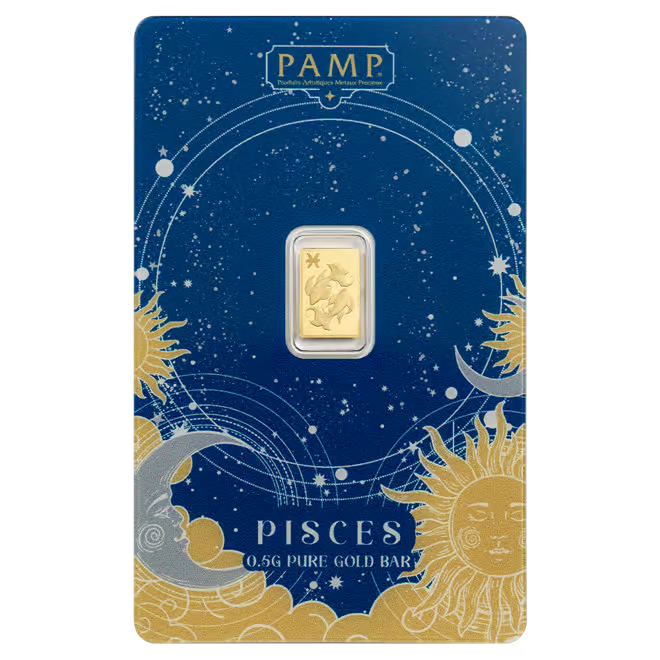 1/2 Gram PAMP Suisse Pisces Zodiac Gold Bar (in Assay)