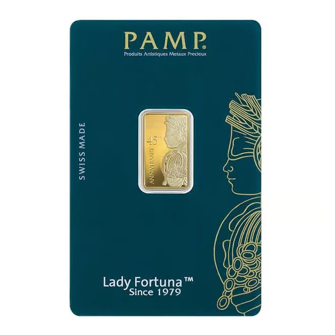 5 Gram Gold Bar PAMP Suisse Lady Fortuna 45th Ann (in Assay)