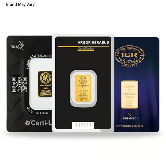 5 Gram Random Brand Gold Bar .999+ Fine (in Assay)