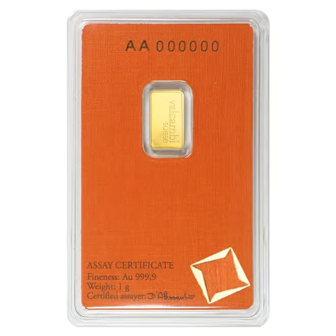 Box of 25 - 1 gram Gold Bar Valcambi Suisse .9999 Fine (In Assay)