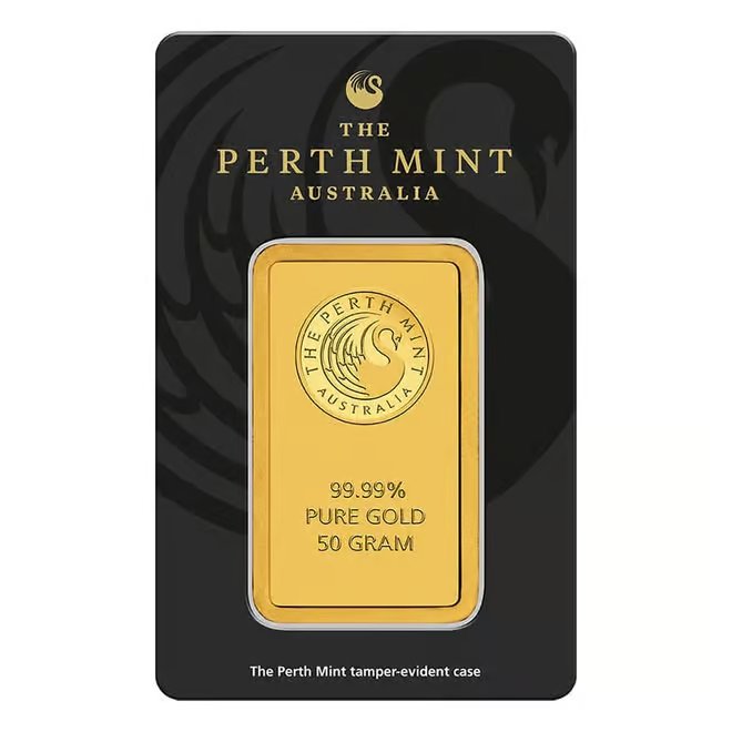 50 Gram Perth Mint Gold Bar .9999 Fine (in Assay)
