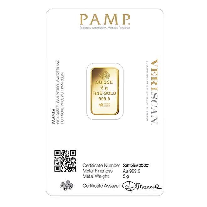 Box of 25 - 5 Gram Gold Bar PAMP Suisse Lady Fortuna Veriscan .9999 Fine (in Assay)