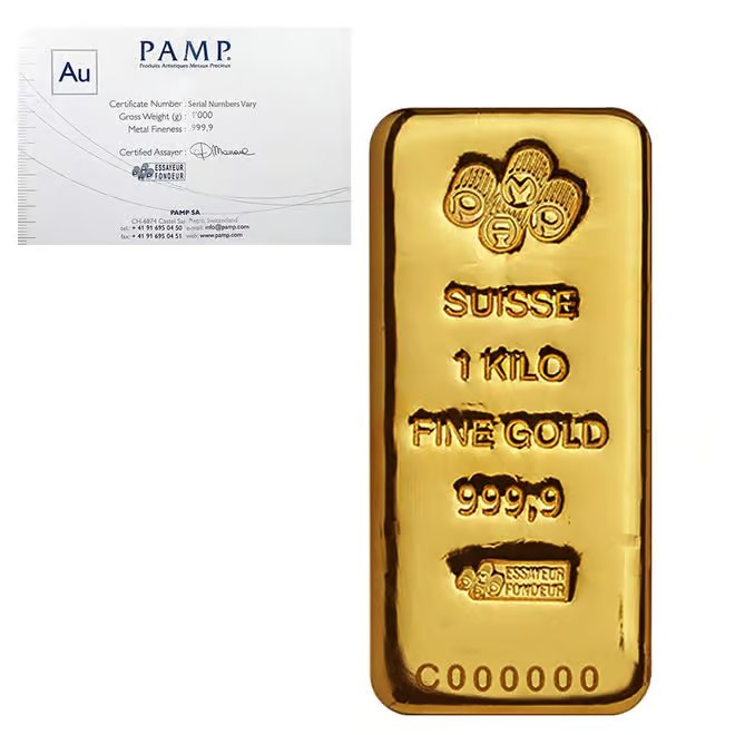 1 Kilo Gold Bar PAMP Suisse .9999 Fine (Cast, w/Assay)