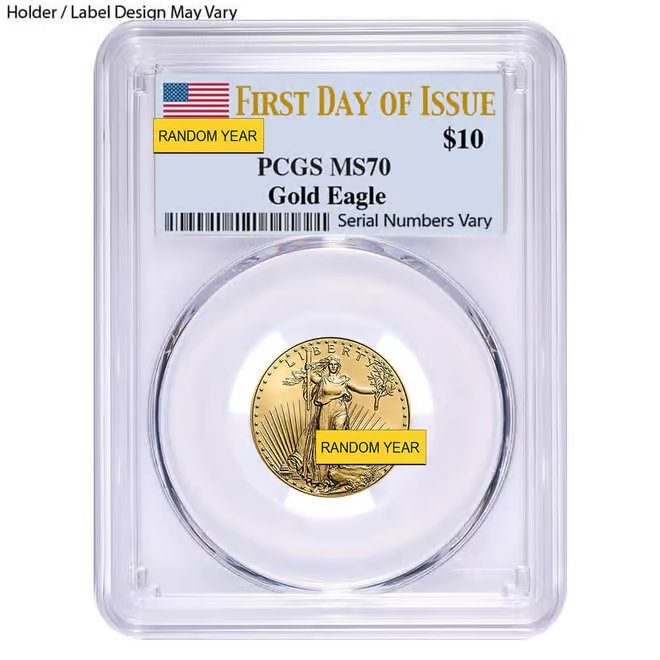 1/4 oz $10 Gold American Eagle PCGS MS 70 FDOI (Random Year)