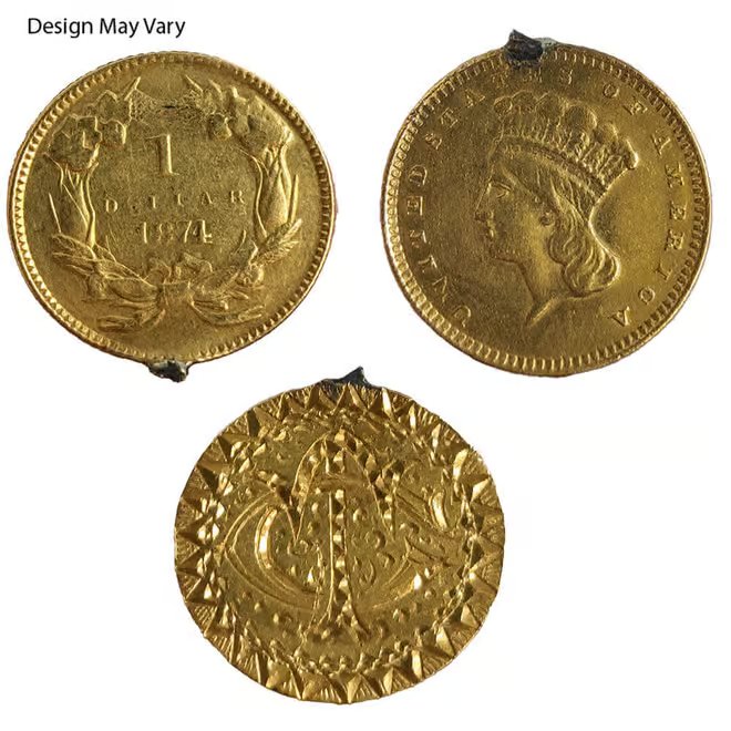 Gold Love Token $1 Liberty Head Type 3 Ex-Jewelry (Random Design)