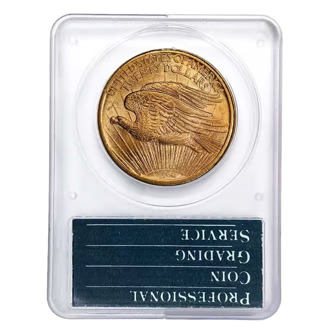 $20 Gold Double Eagle Saint Gaudens PCGS MS 62 Rattler Holder (Random Year)