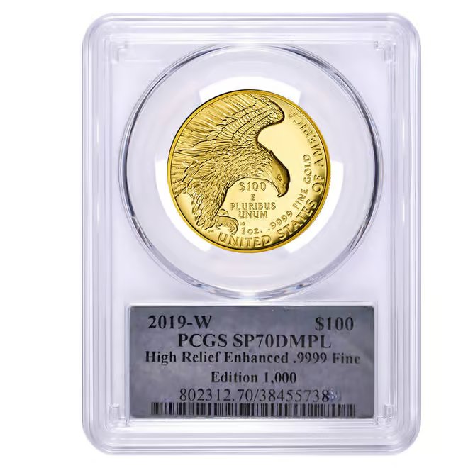 2019-W 1 oz $100 American Liberty High Relief Enhanced Gold Coin PCGS SP 70 DMPL (Cleveland)