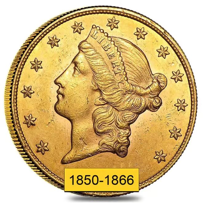 $20 Gold Double Eagle Liberty Head Type I - Almost Uncirculated AU (Random Year, 1850-1866)