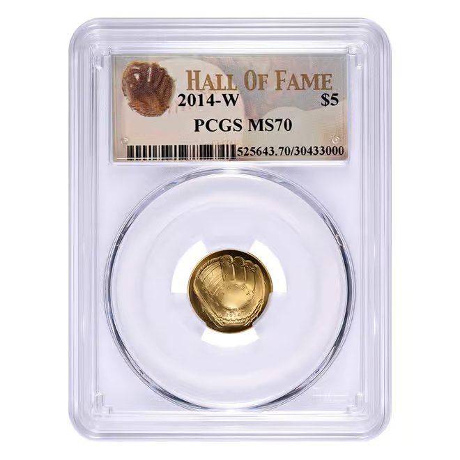 2014 W $5 Gold National Baseball Hall of Fame Coin PCGS MS 70