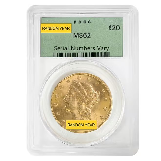 $20 Gold Double Eagle Liberty Head PCGS MS 62 OGH (Random Year)